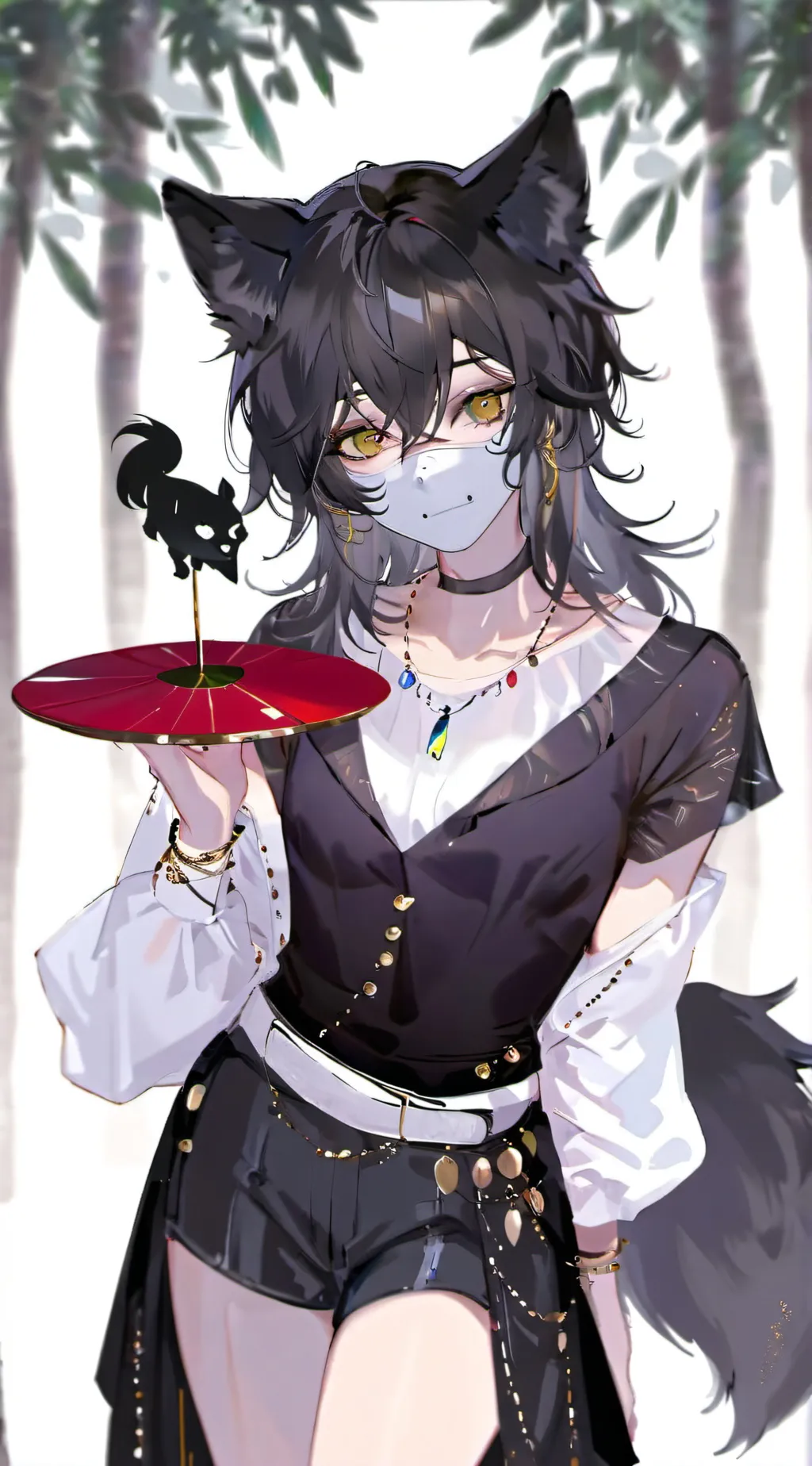 ai character: Masked Black Wolf Spirit background