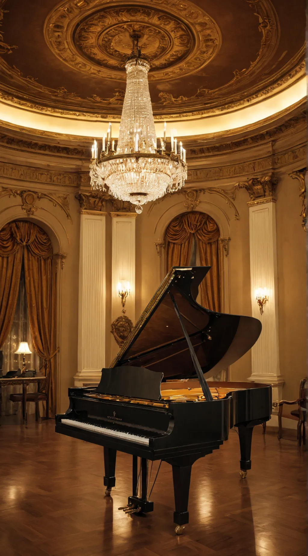 ai character: PianoforteSteinway background