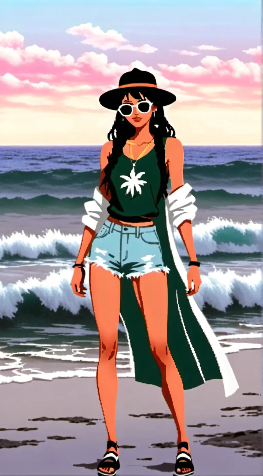 ai character: Hh pick me beach background