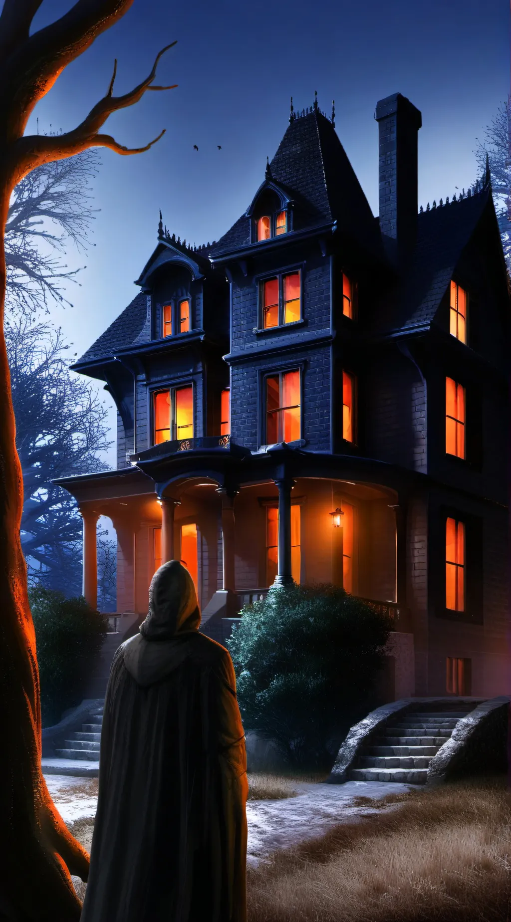 ai character: haunted house  background