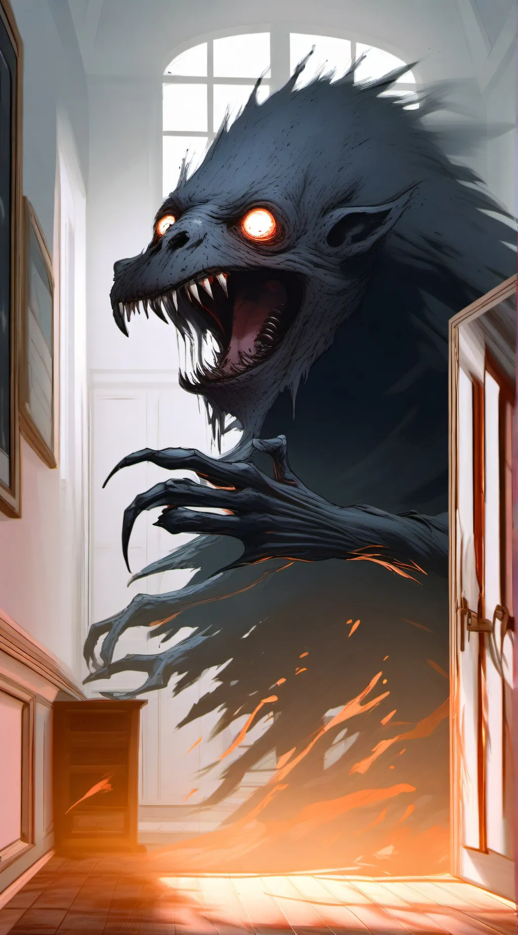 ai character: Under the stairs background