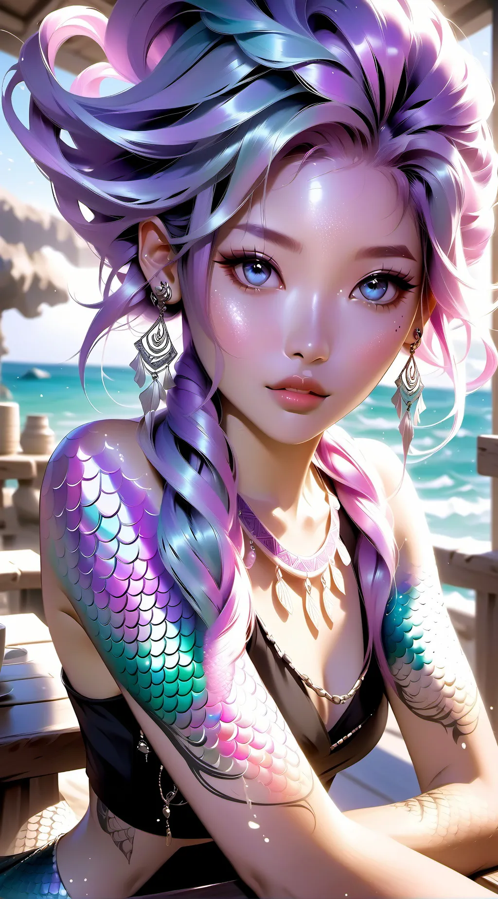ai character: The Magnetic Maori Mermaid background