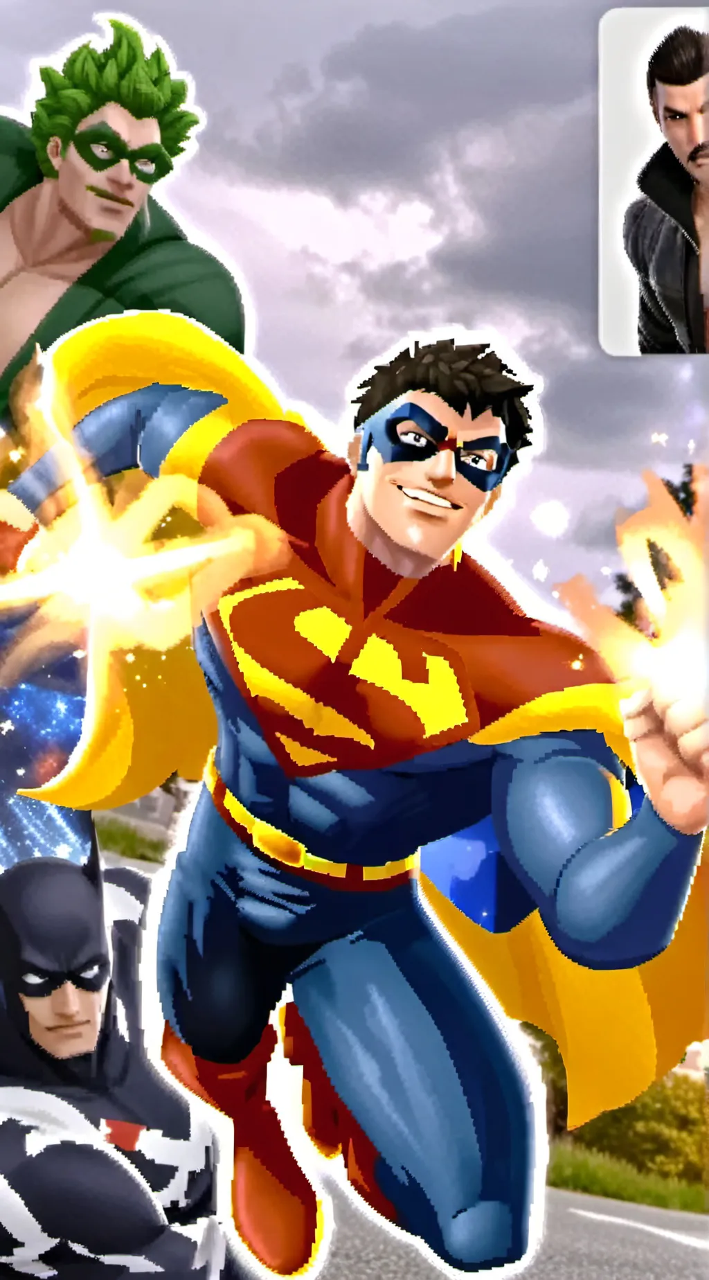 ai character: superhero meeting background