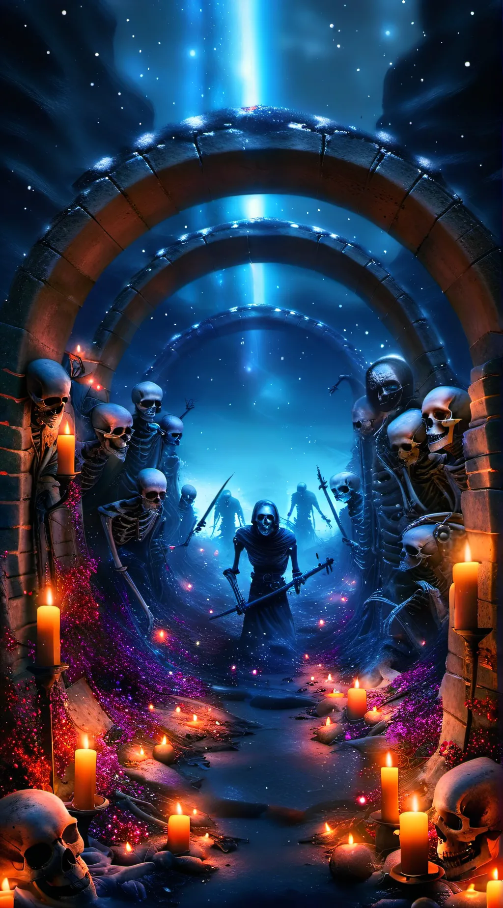 ai character: spooky skeletons background