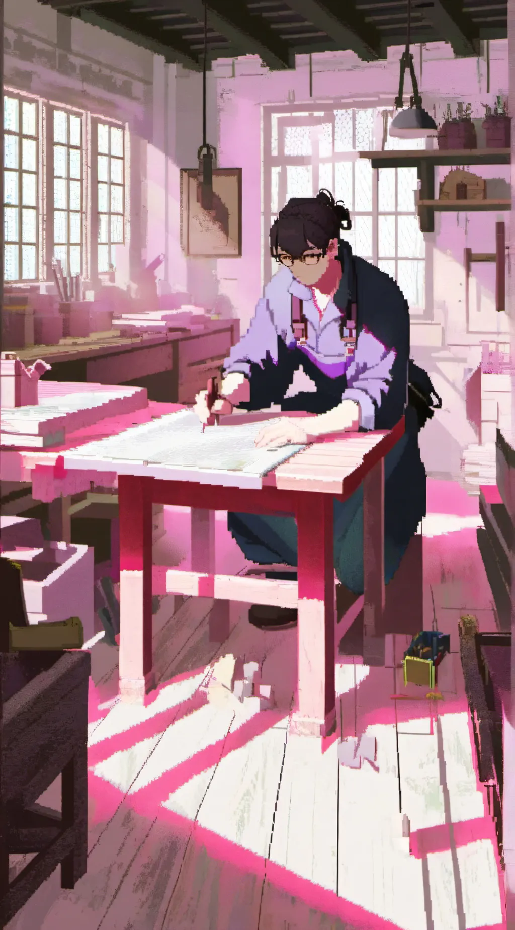 ai character: workshop background