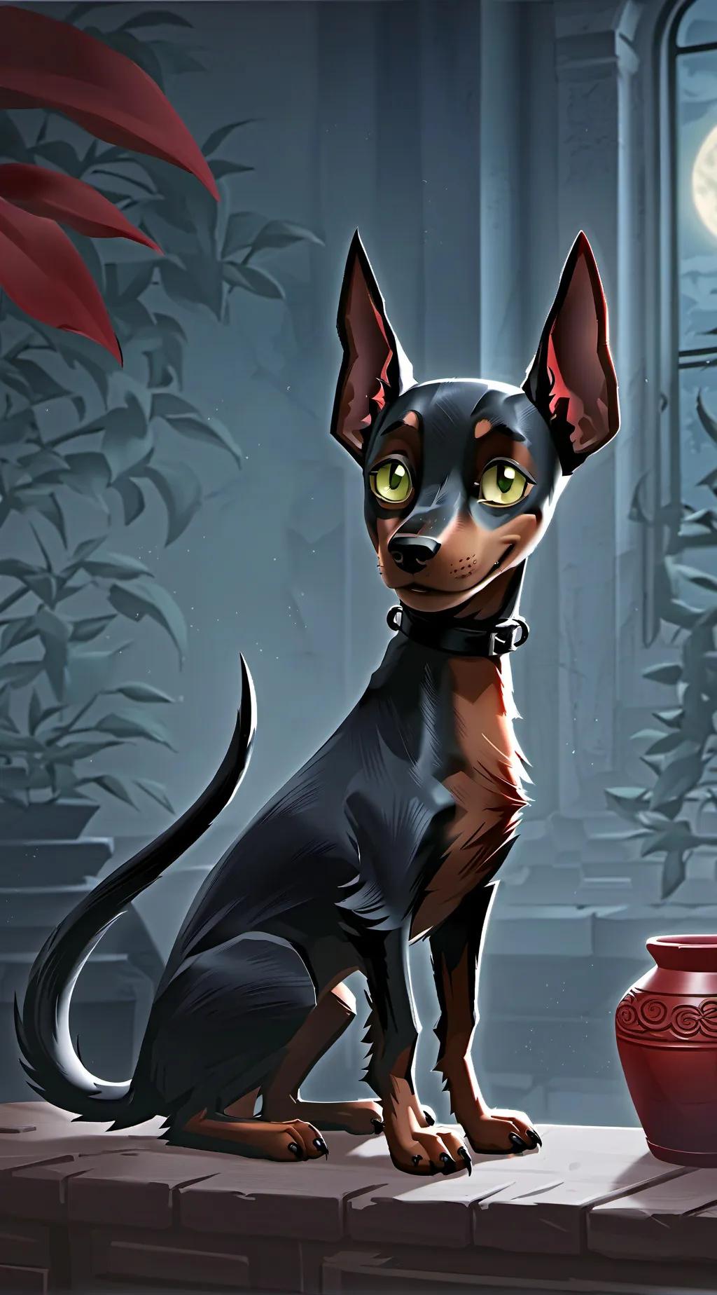 ai character: Shadow Doberman Fu background