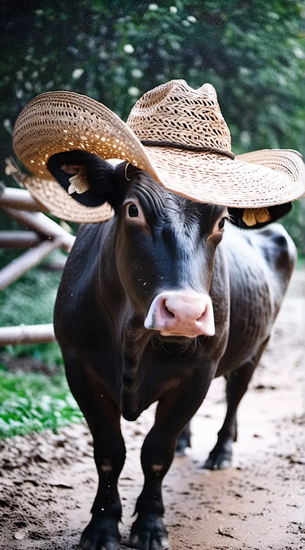 ai character: una vaca vaquera background