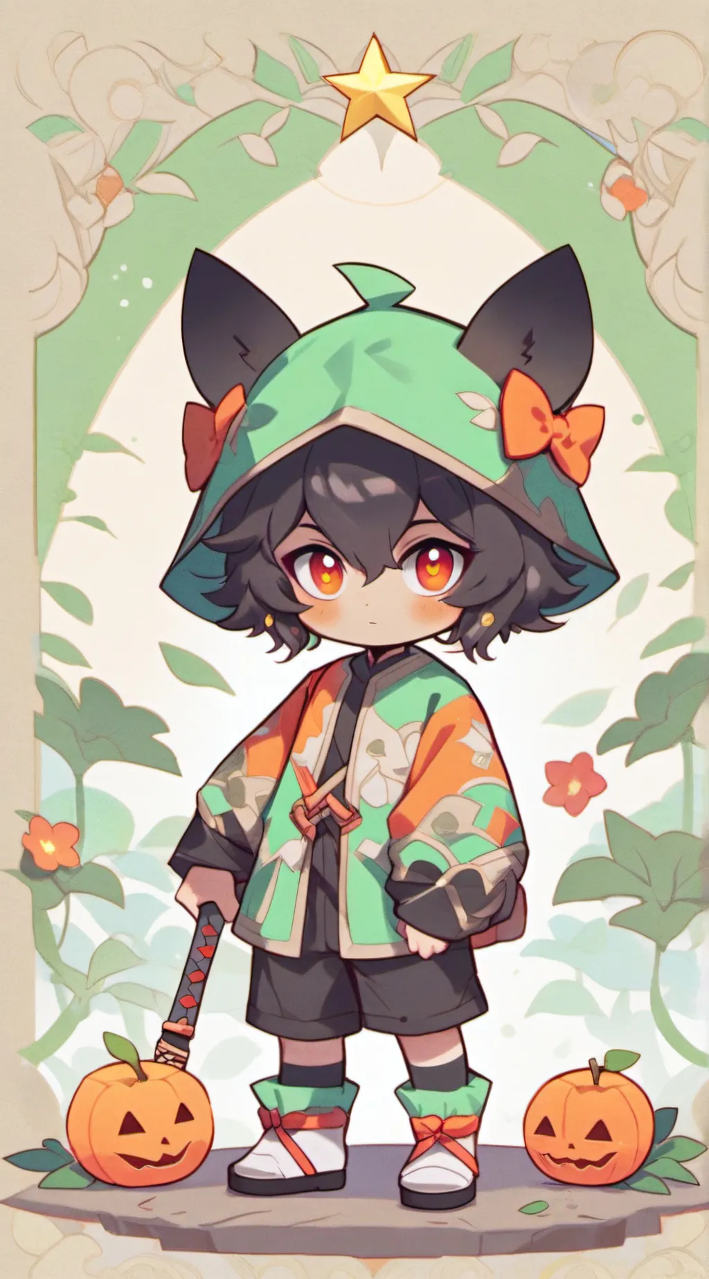 ai character: Lucky cat spirit background