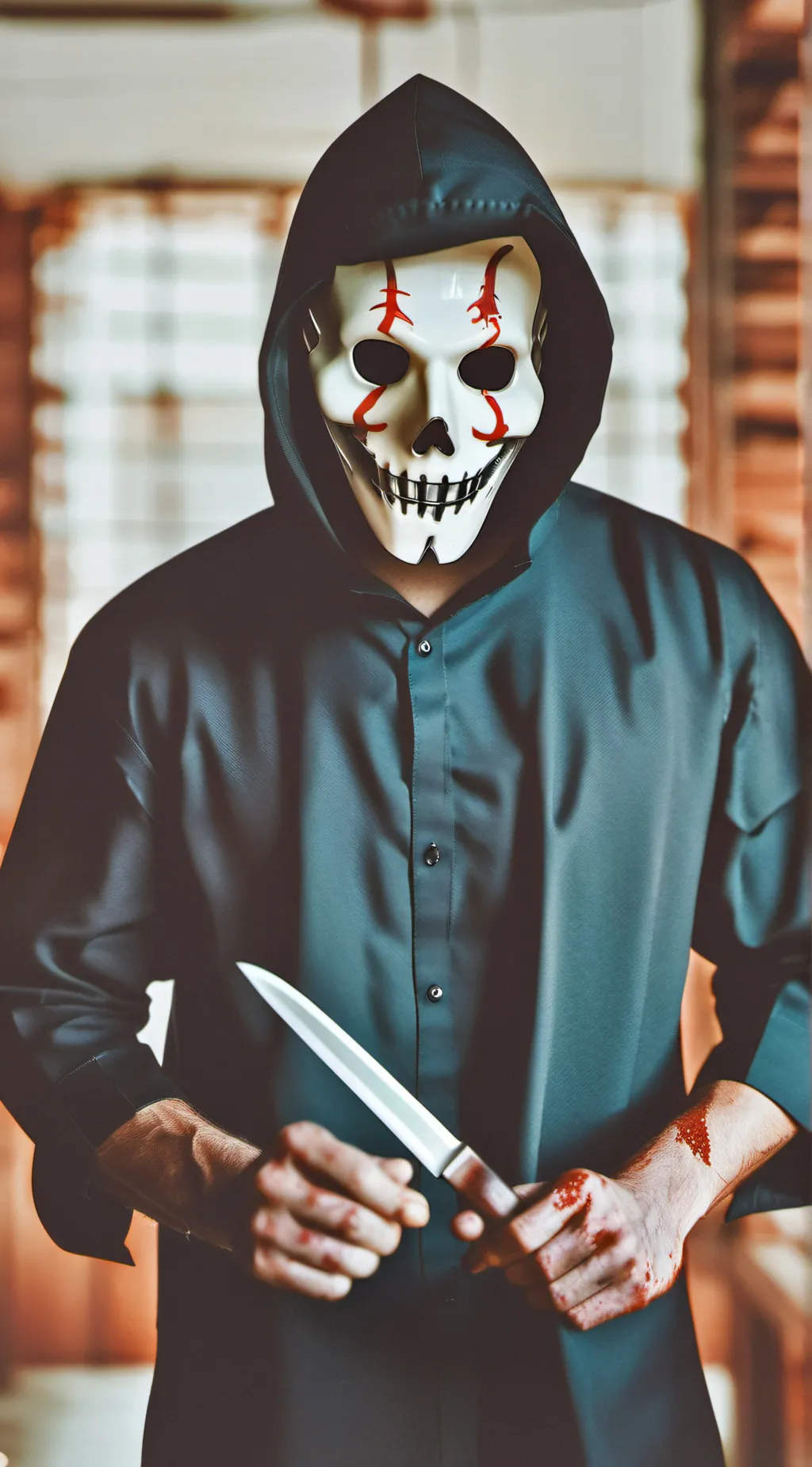 ai character: Ghost face background