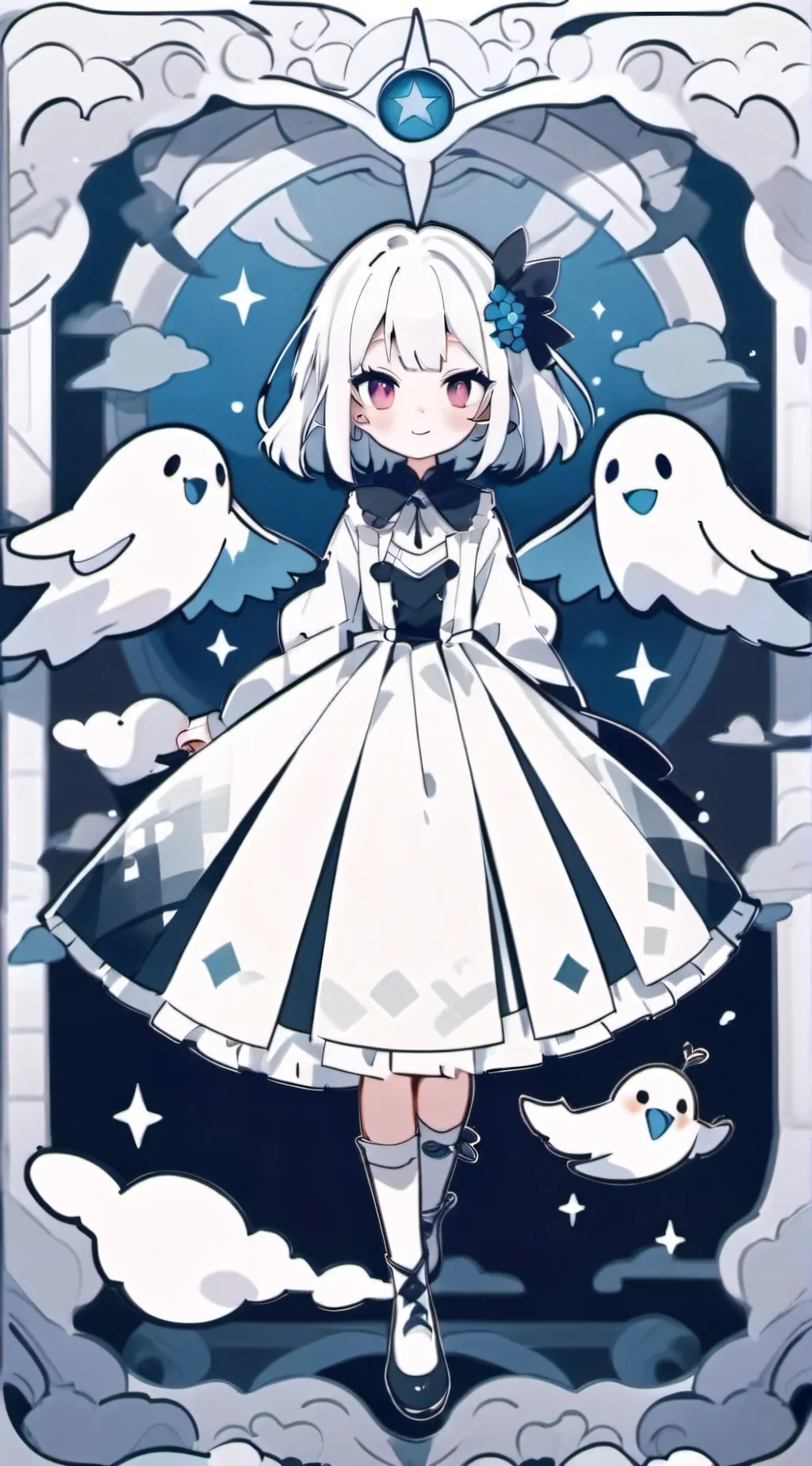ai character: female ghost background