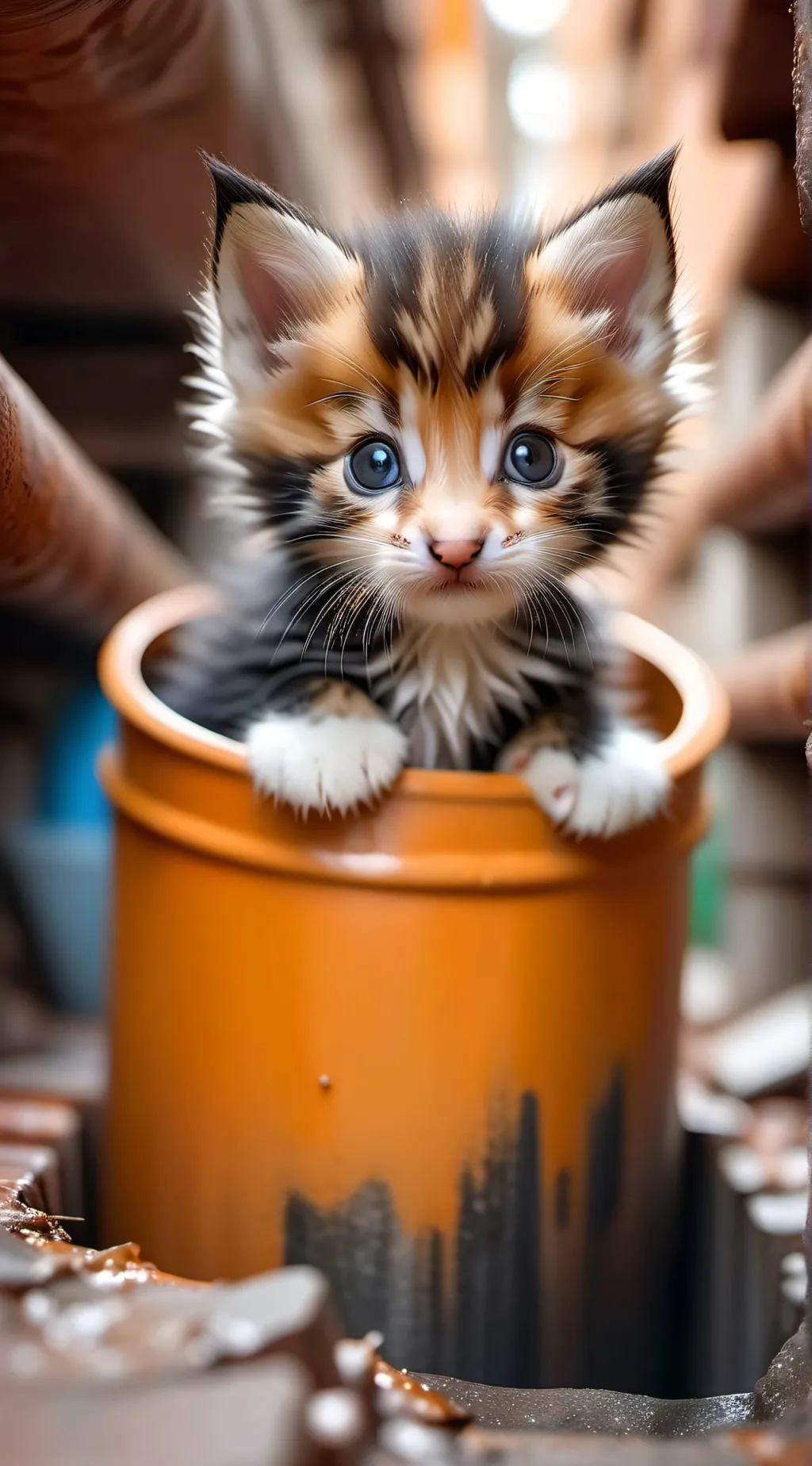 ai character: Cat stuck in pipe background