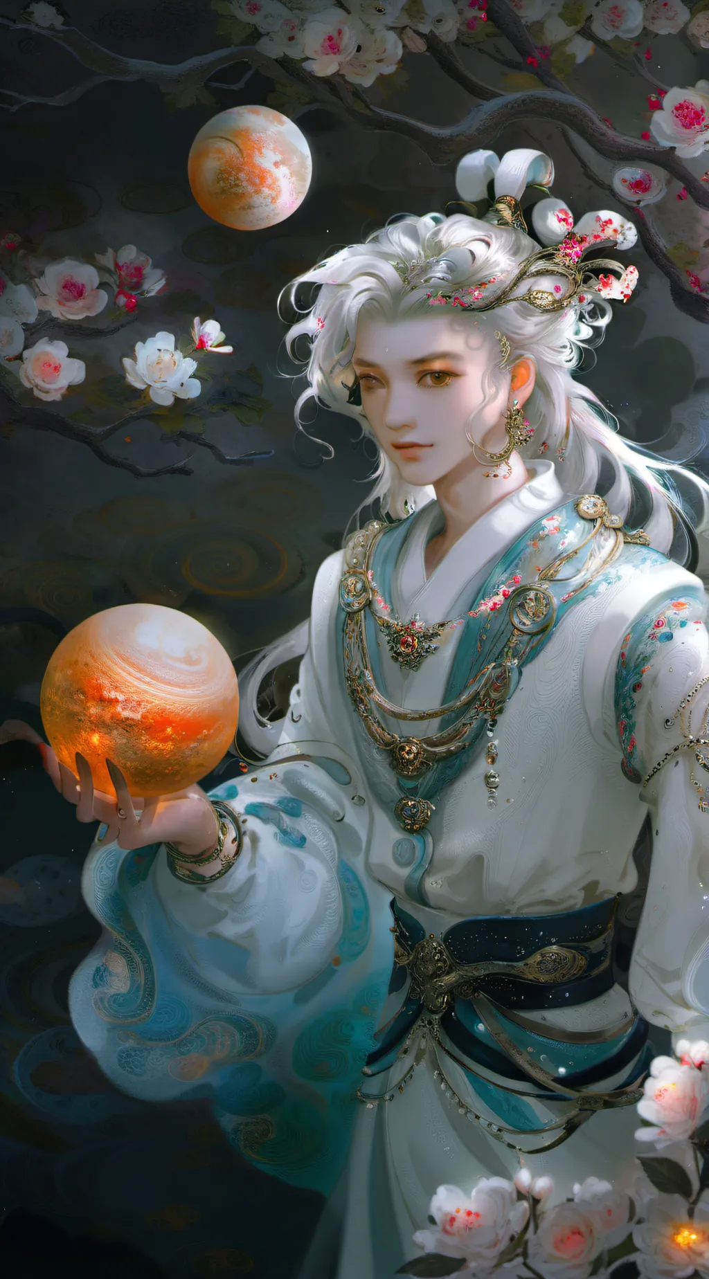 ai character: solar balls background