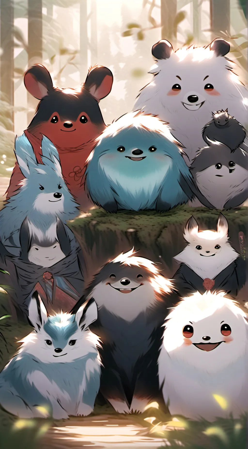 ai character: Smiling critters background