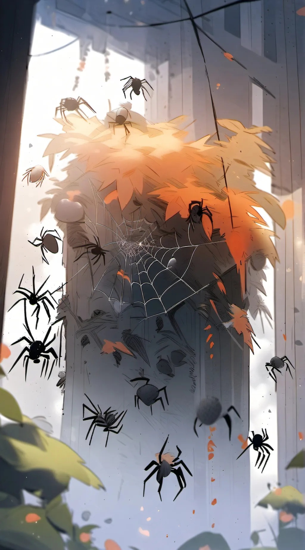 ai character: Spider nest background