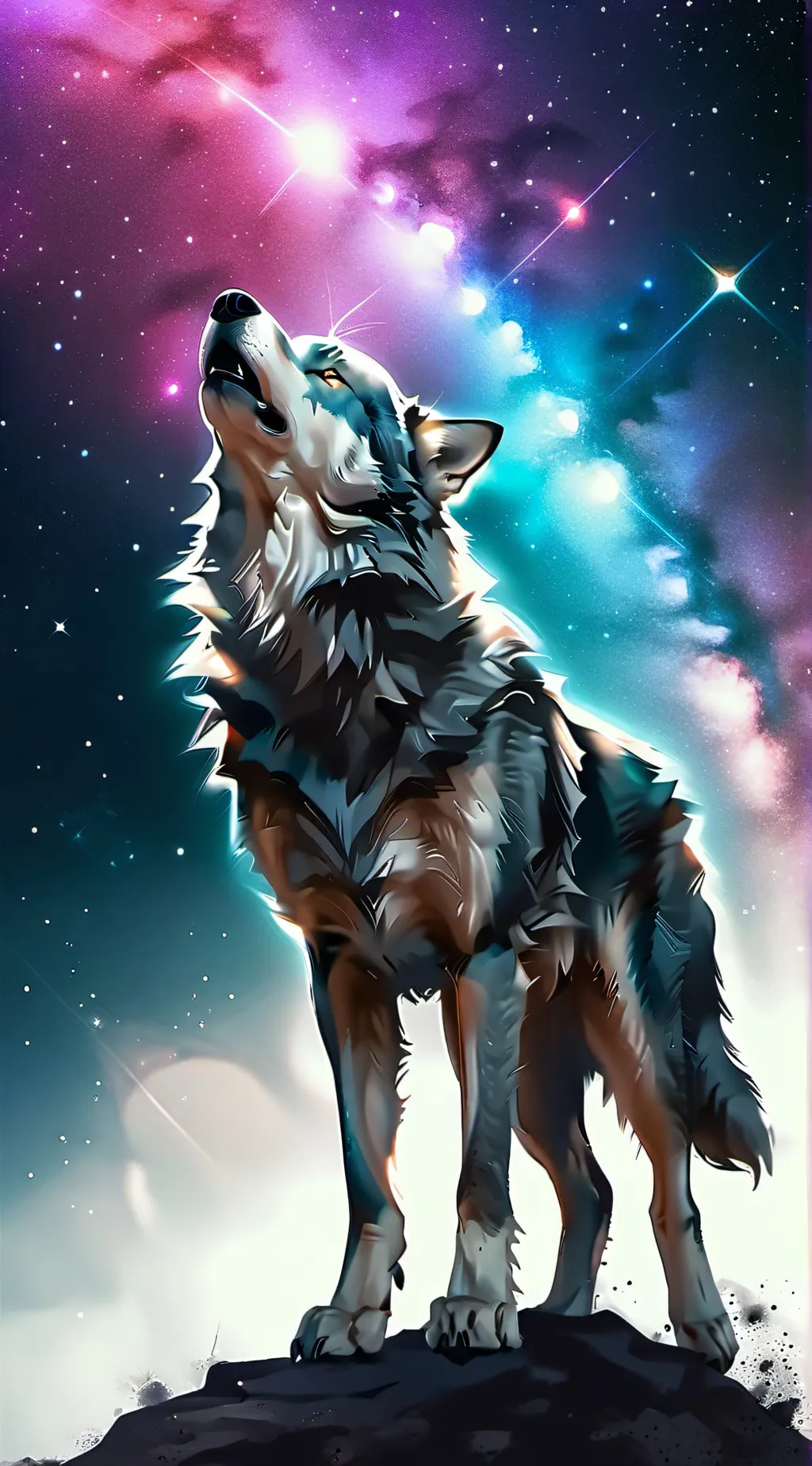 ai character: galaxy wolf background