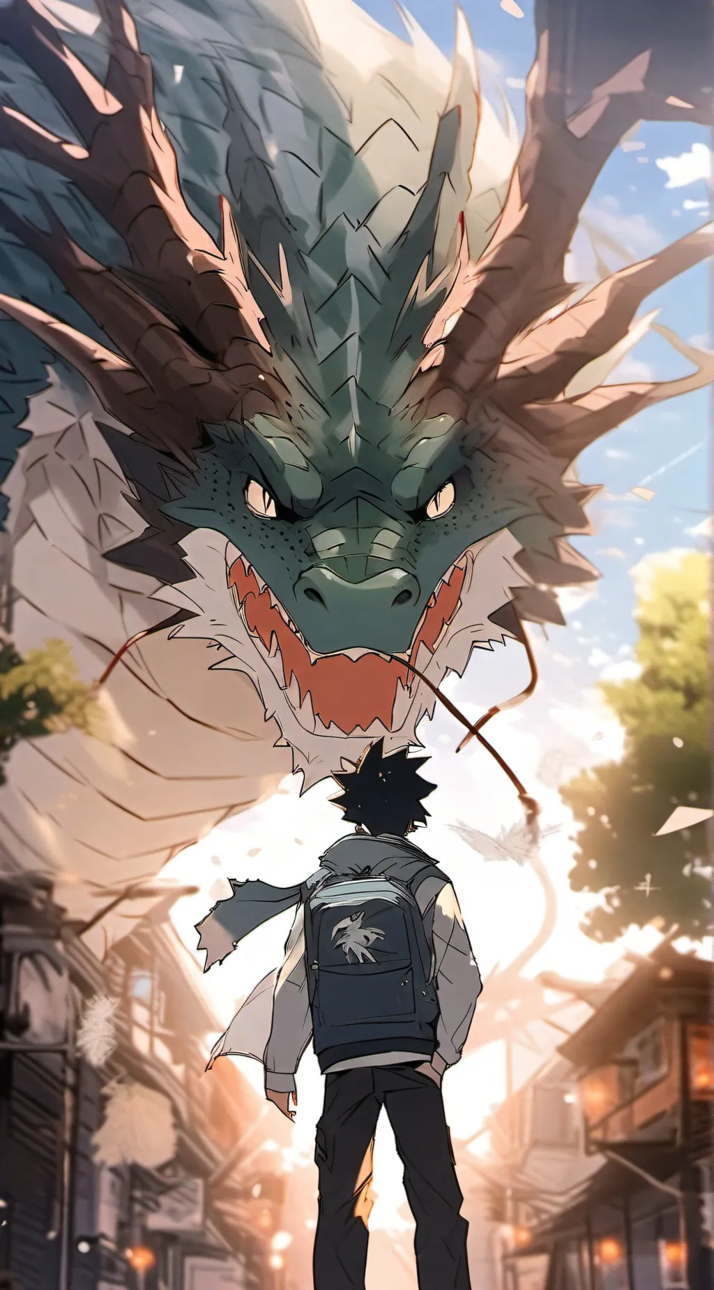 ai character: deku and dragon  background
