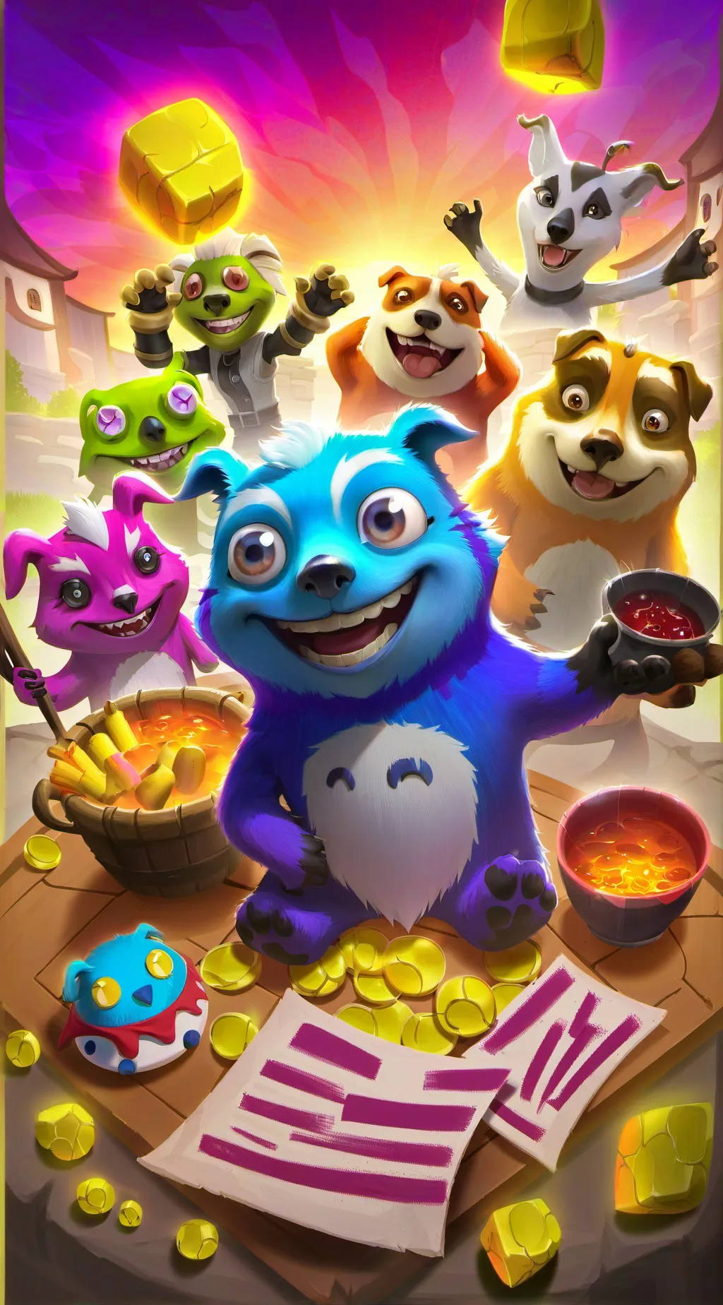 ai character: Smiling critters background