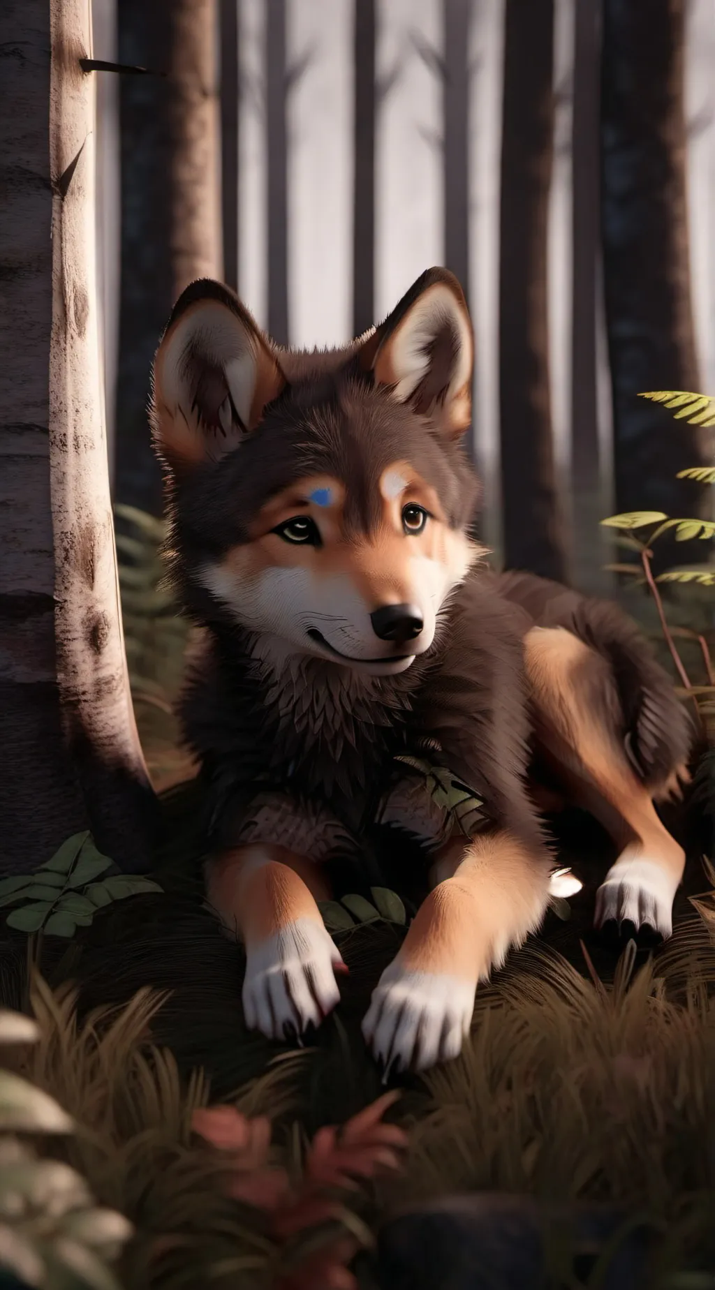 ai character: injured wolf pup background