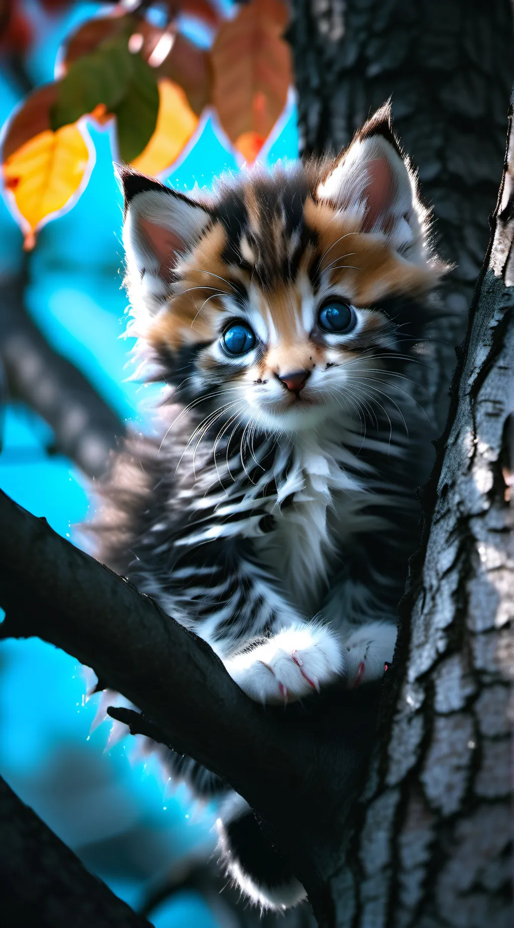 ai character: kitten in tree background