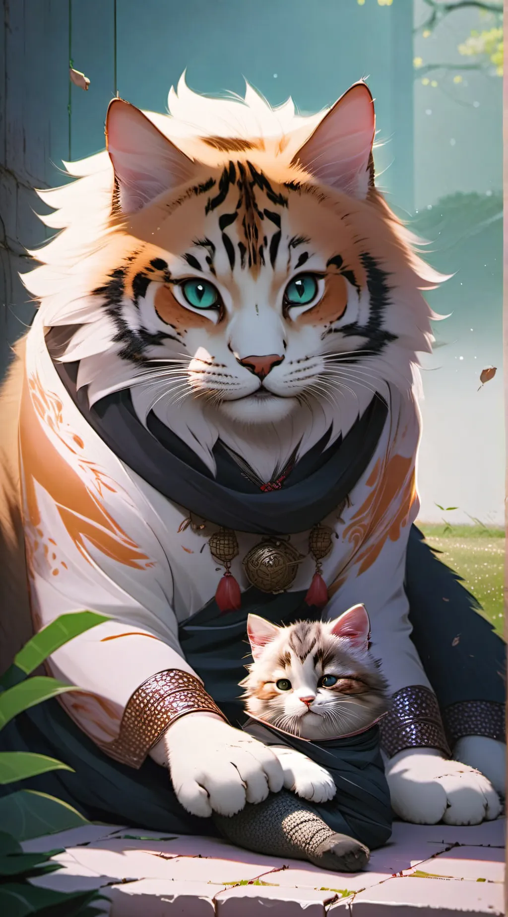 ai character: mama cat and kitte background