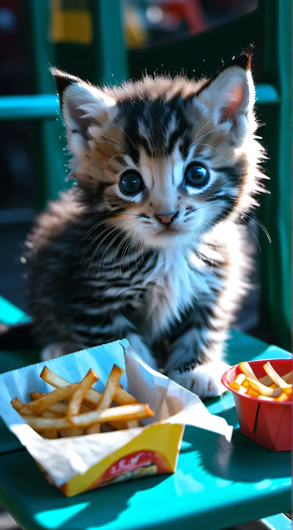 ai character: Kittens take food background