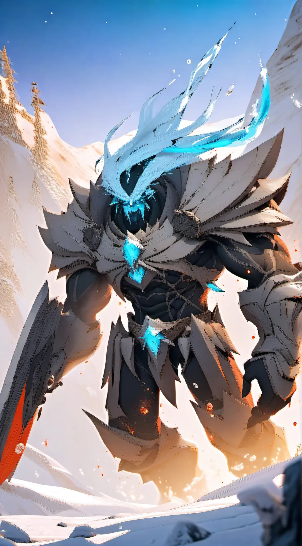 ai character: giant ice golem  background