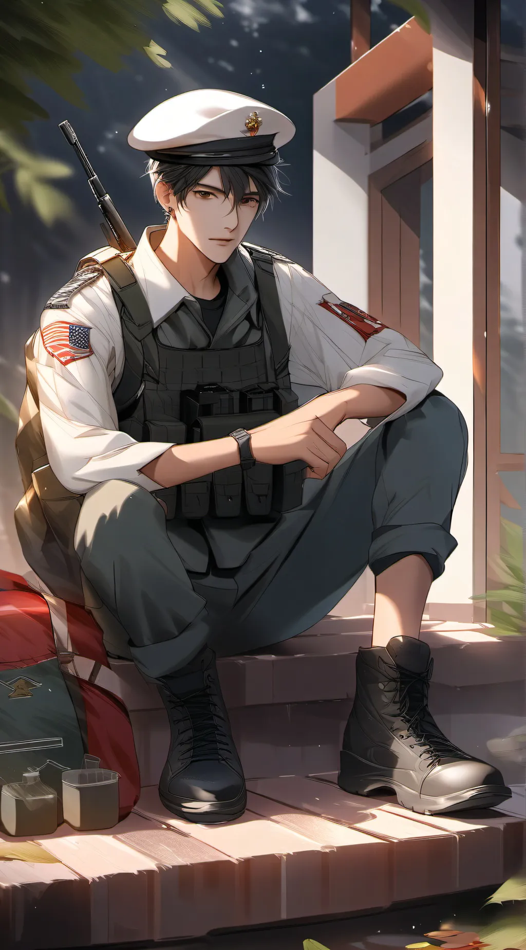 ai character: army soldier  background