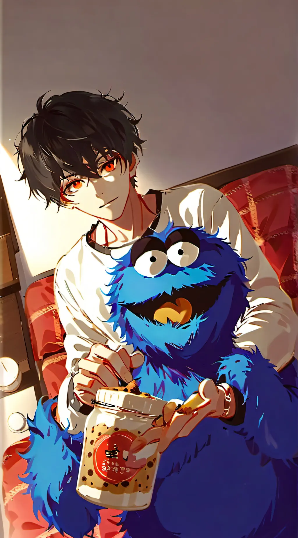 ai character: Cookie Monster Fur background