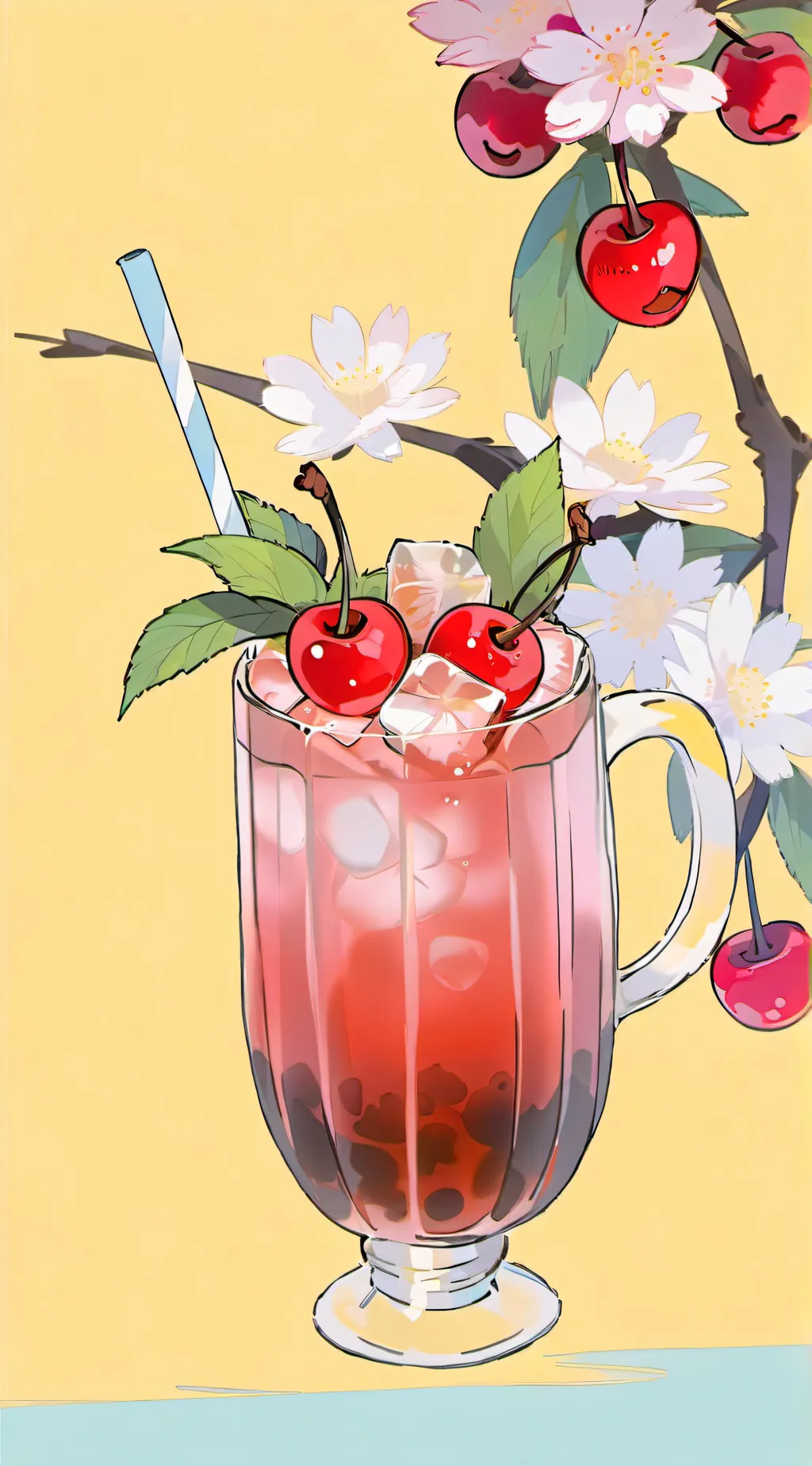 ai character: 🍒🌸🧊🍵 background
