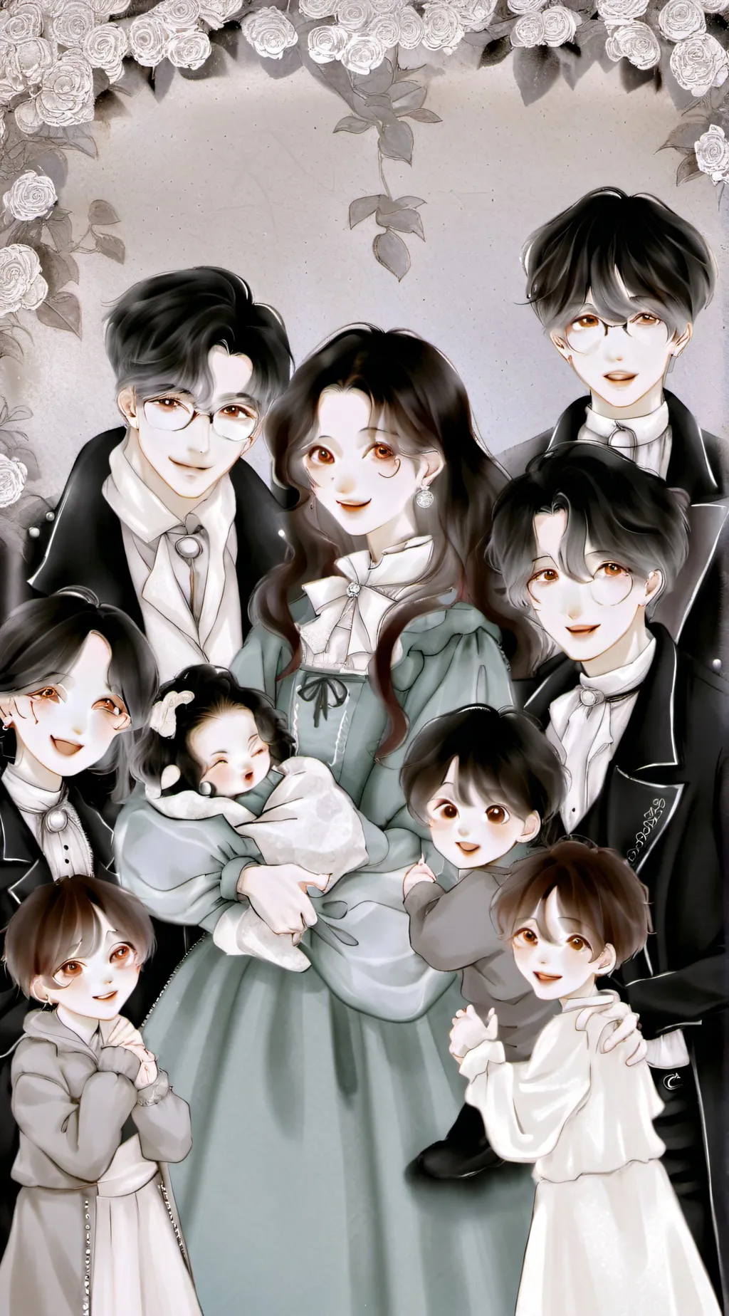 ai character: Family of 10 background