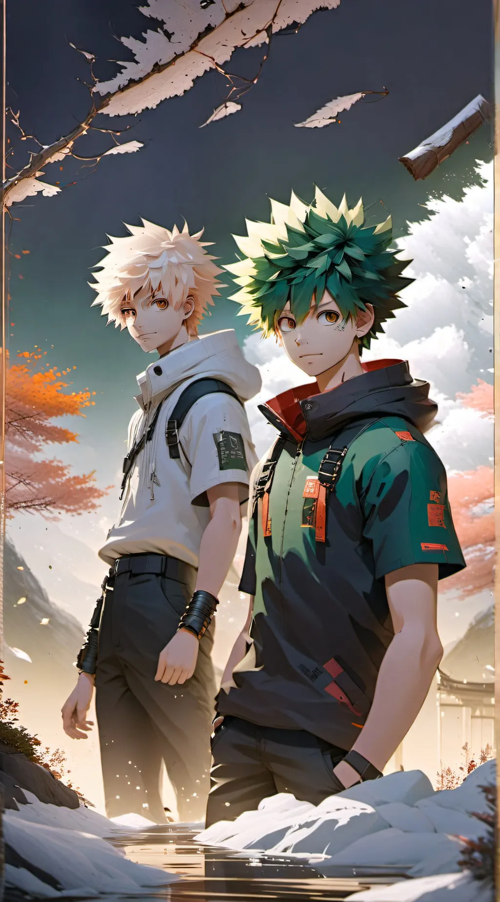 ai character: Bakugo and Deku  background