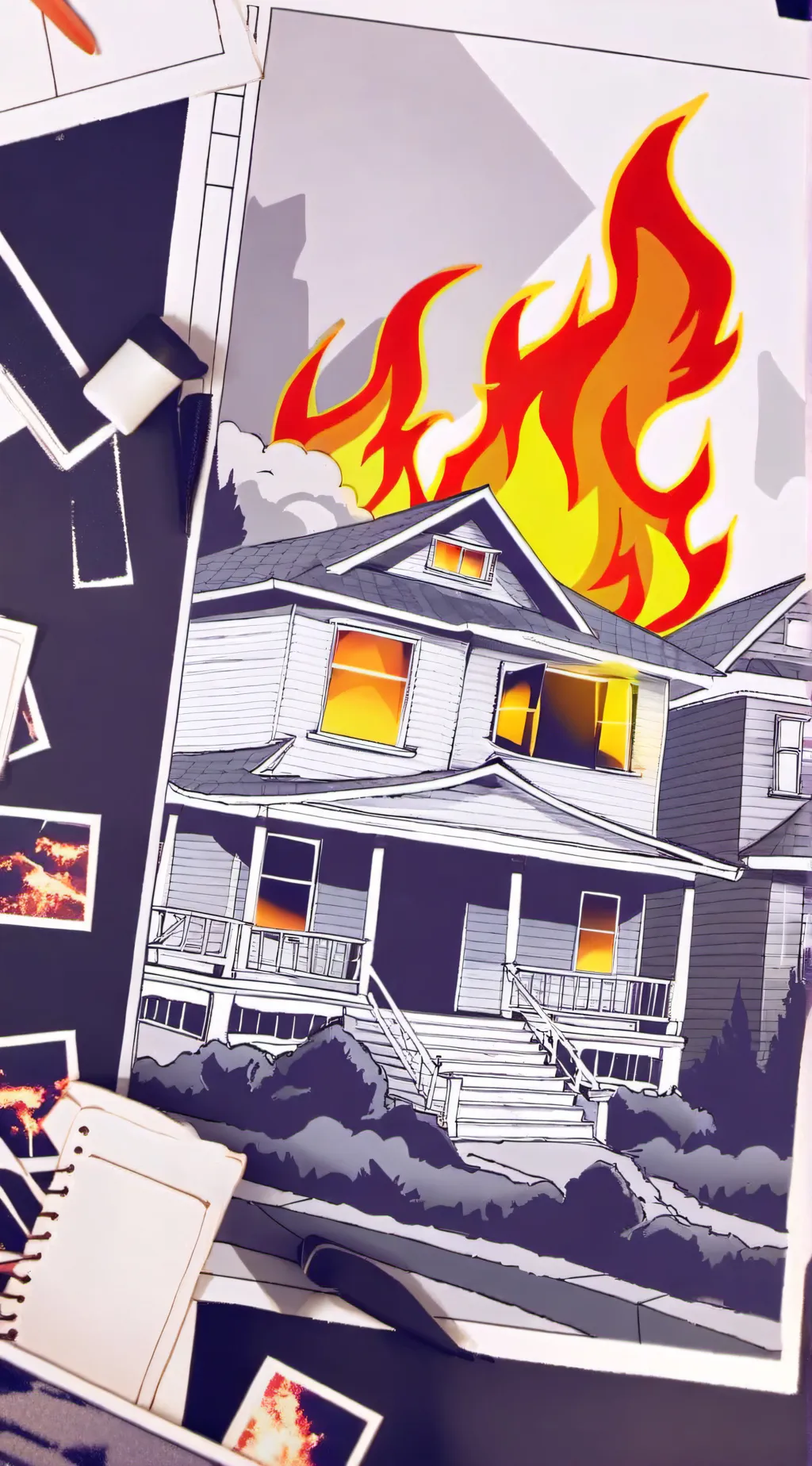 ai character: House fire background