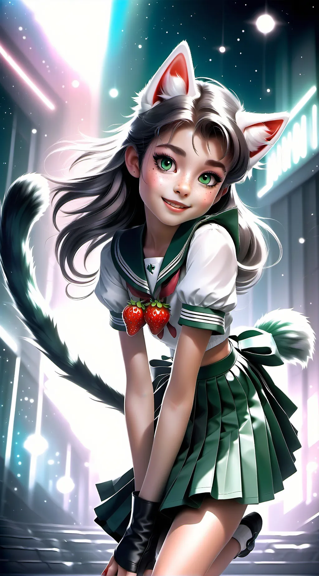 ai character: cute school girl  background