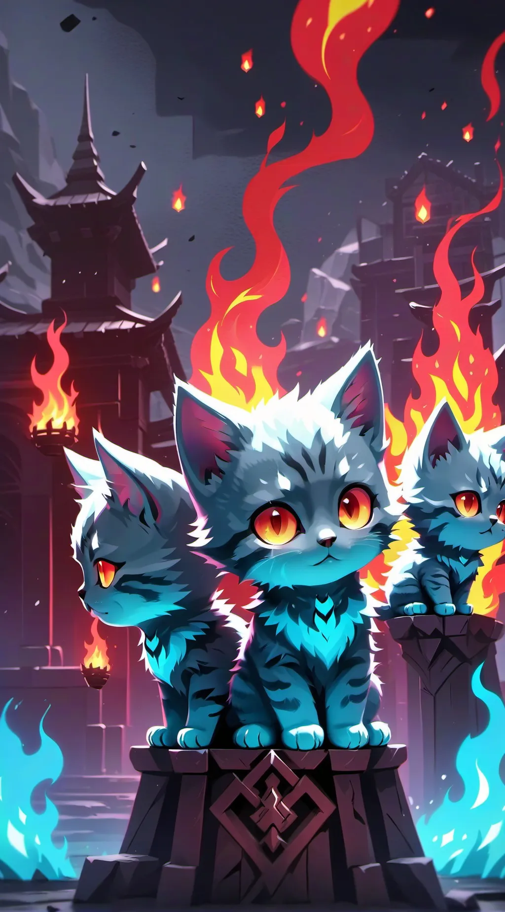 ai character: Burning kitten background