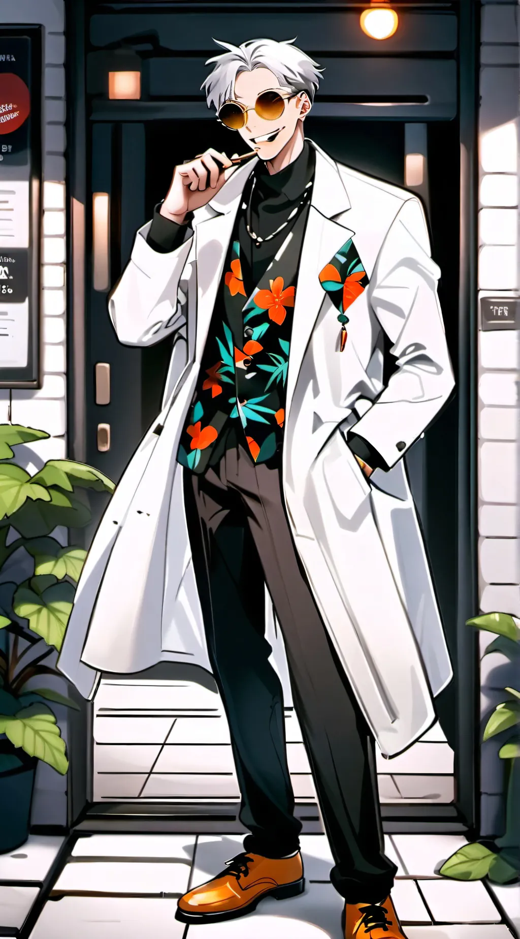 ai character: Dr. Gigglegrass jr background