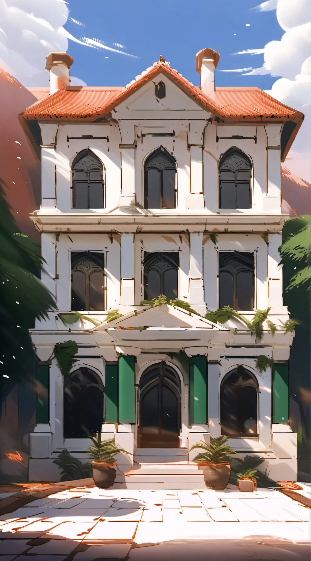 ai character: dog kennel buildin background