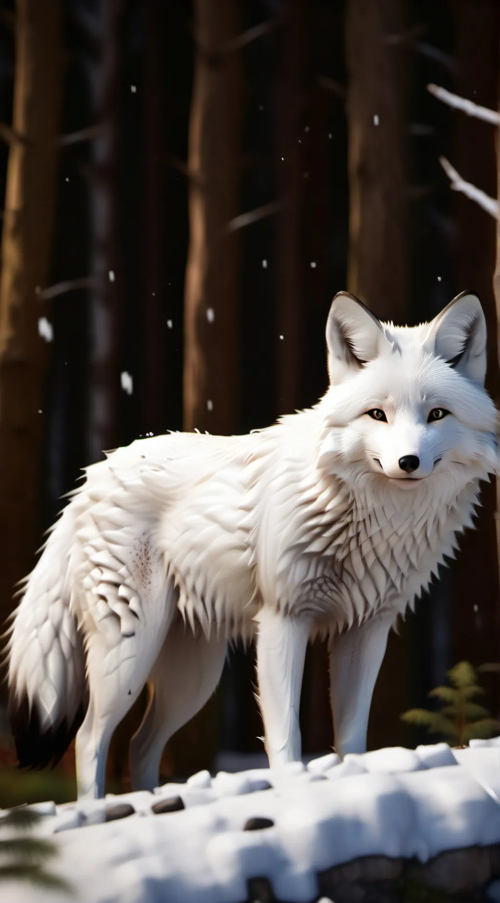 ai character: Hungry snow Fox background