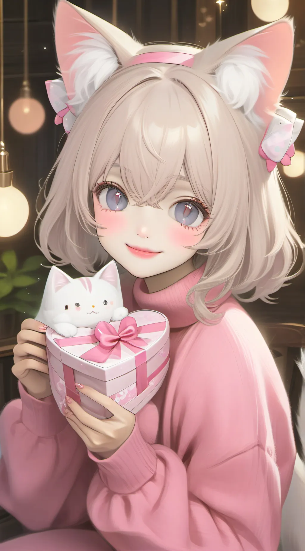 ai character: Hot Pink Heart Cat Furry background