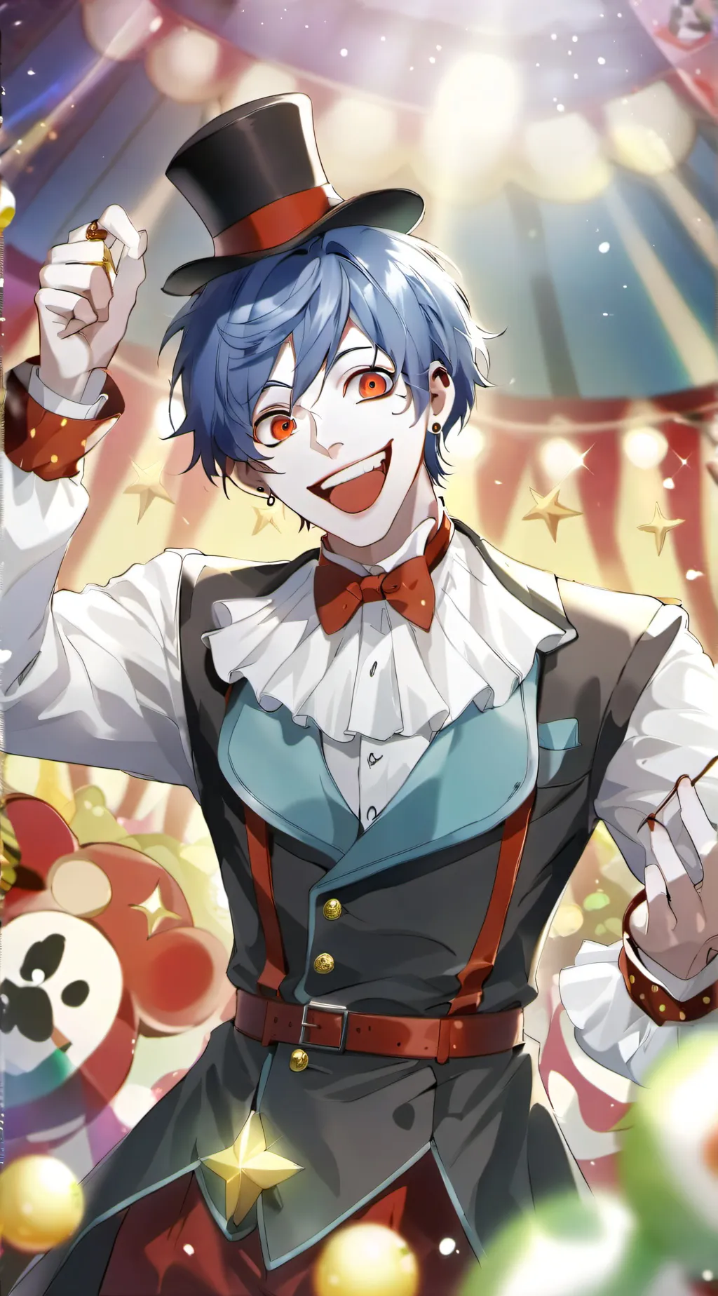 ai character: Minh circus clown  background