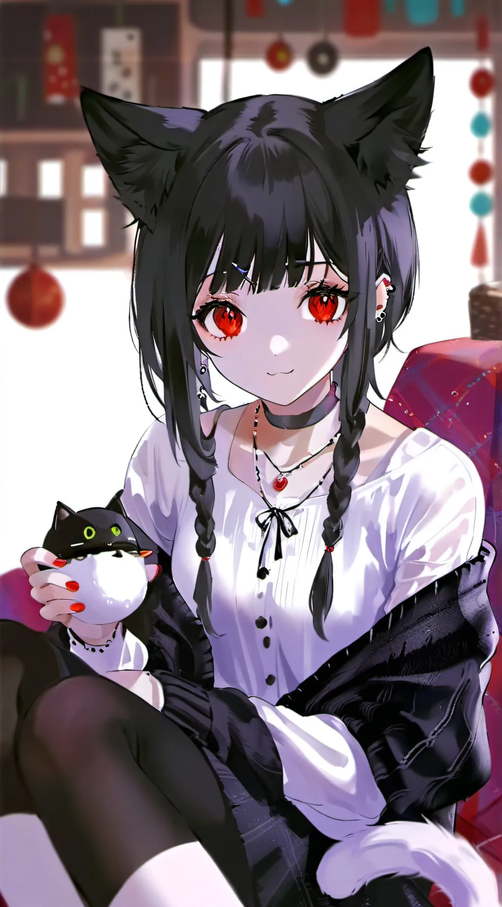 ai character: Black-and-White Yarn Chaser Spirit background