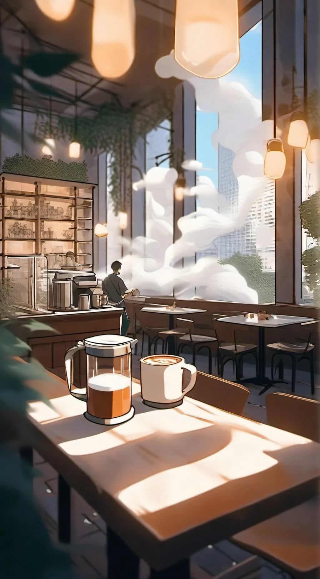 ai character: Class 1A Café background