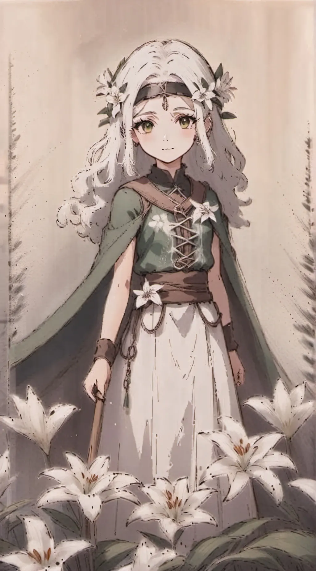 ai character: white lily cookie  background