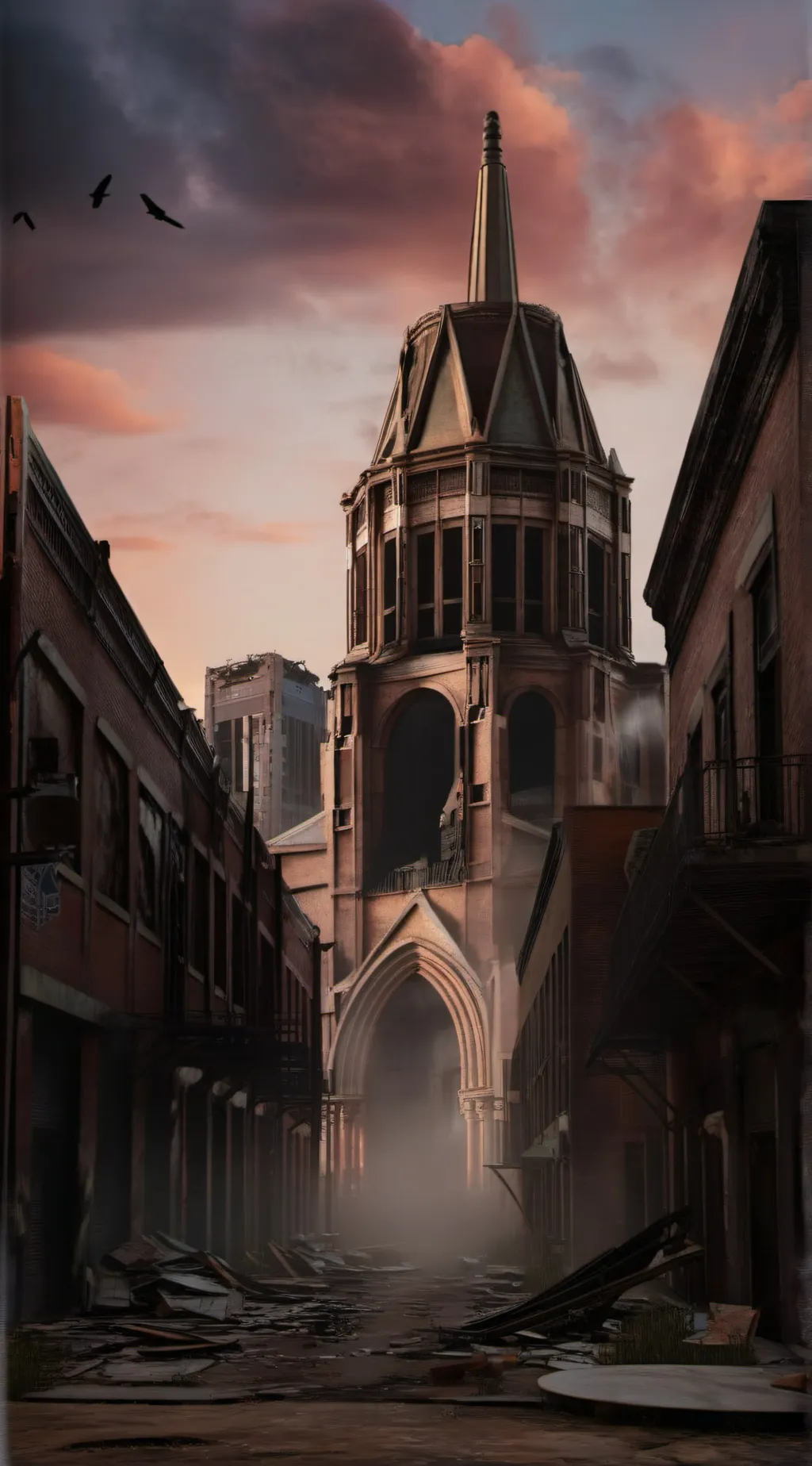 ai character: abandoned City background