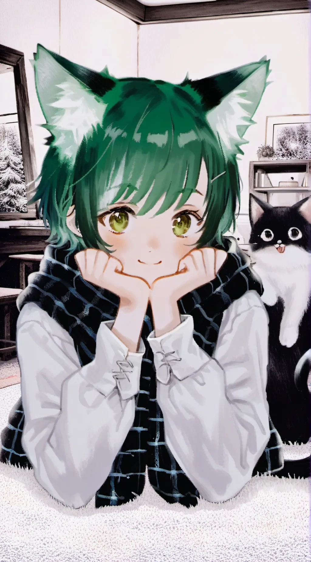 ai character: Green Fluff Spirit background