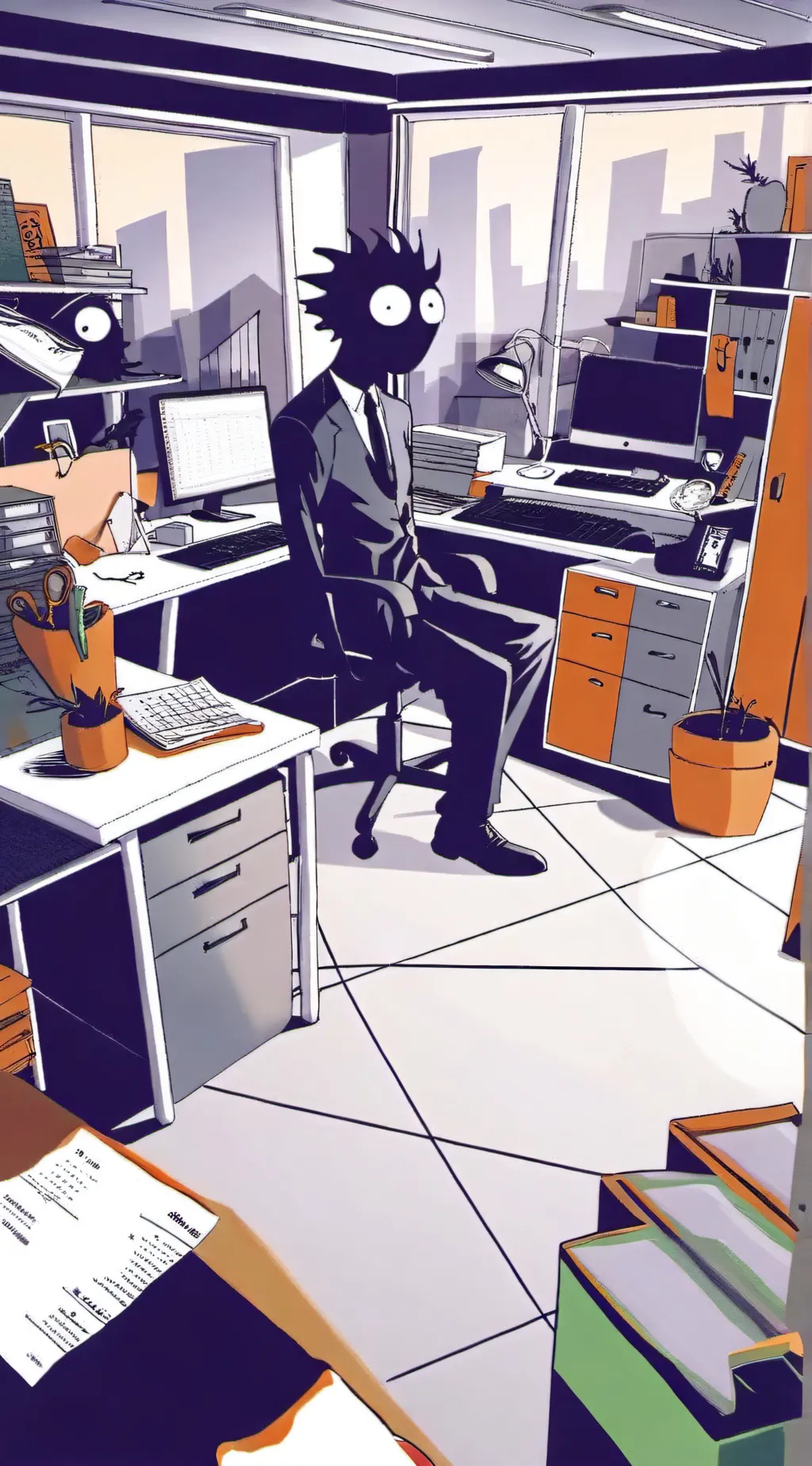 ai character: Mr. Ink Odd office background