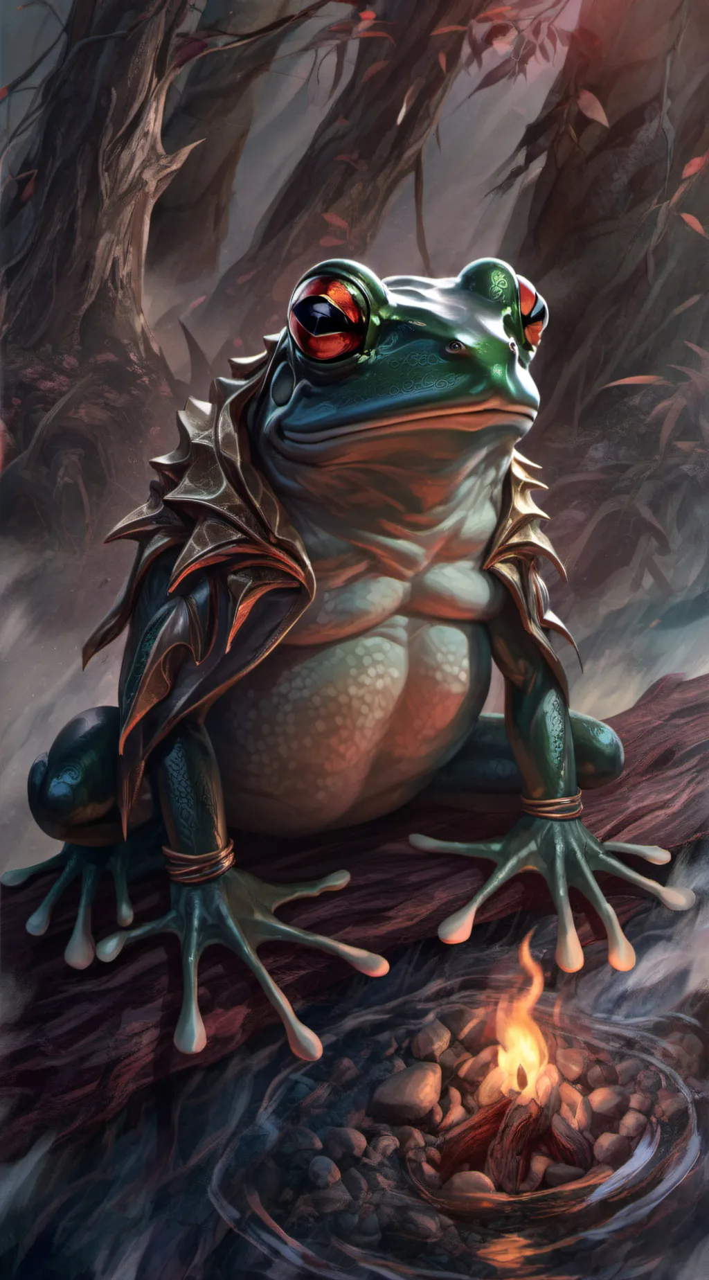 ai character: Evil Frog.  background