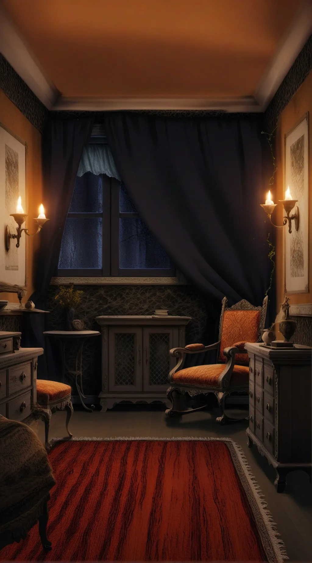 ai character: haunted hotel background