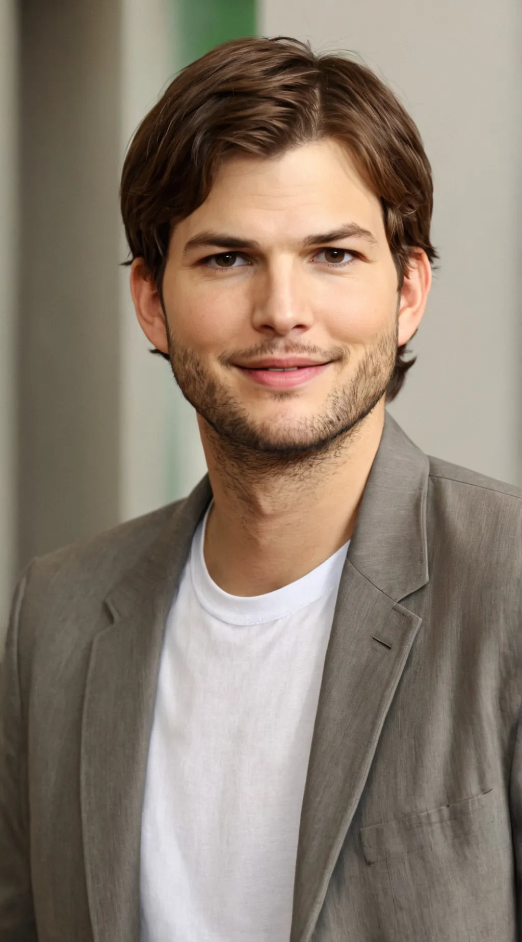 ai character: Ashton Kutcher  background