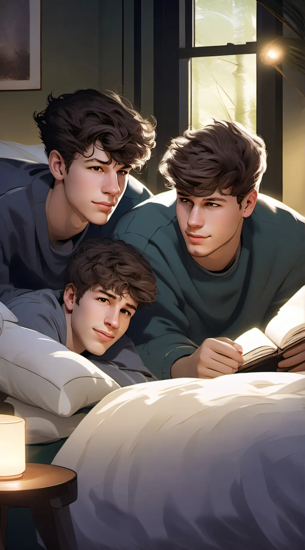 ai character: Boy sleepover BL background