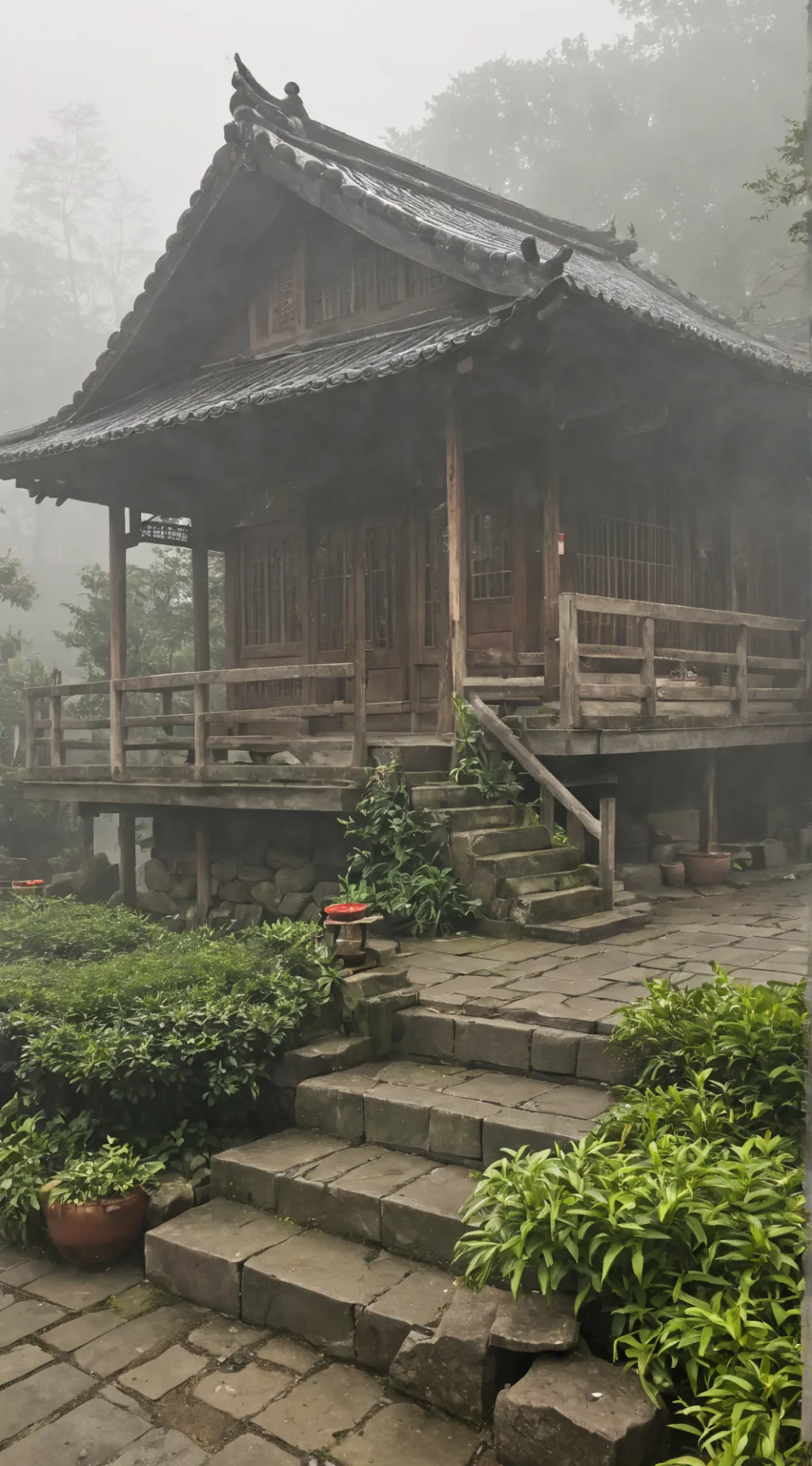 ai character: war in tea house background